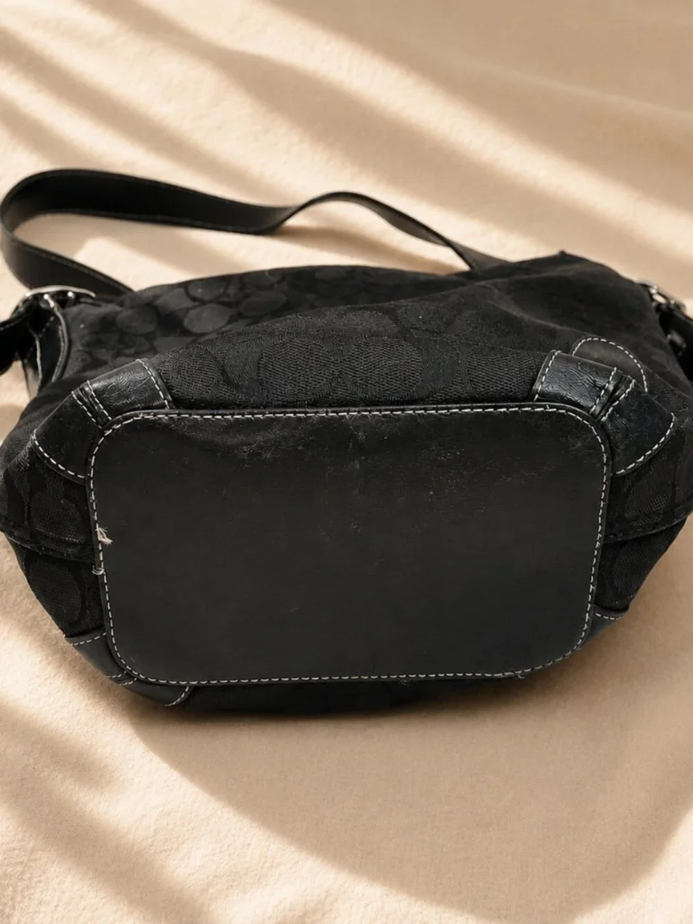 Coach Signature Soho Hobo 6076 Black Jacquard Leather Shoulder Bag